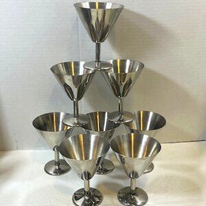 VTG Set of 8 Martini/Cocktail Drinkware Stainless Steel Bar Glasses 4.5"x3.4"